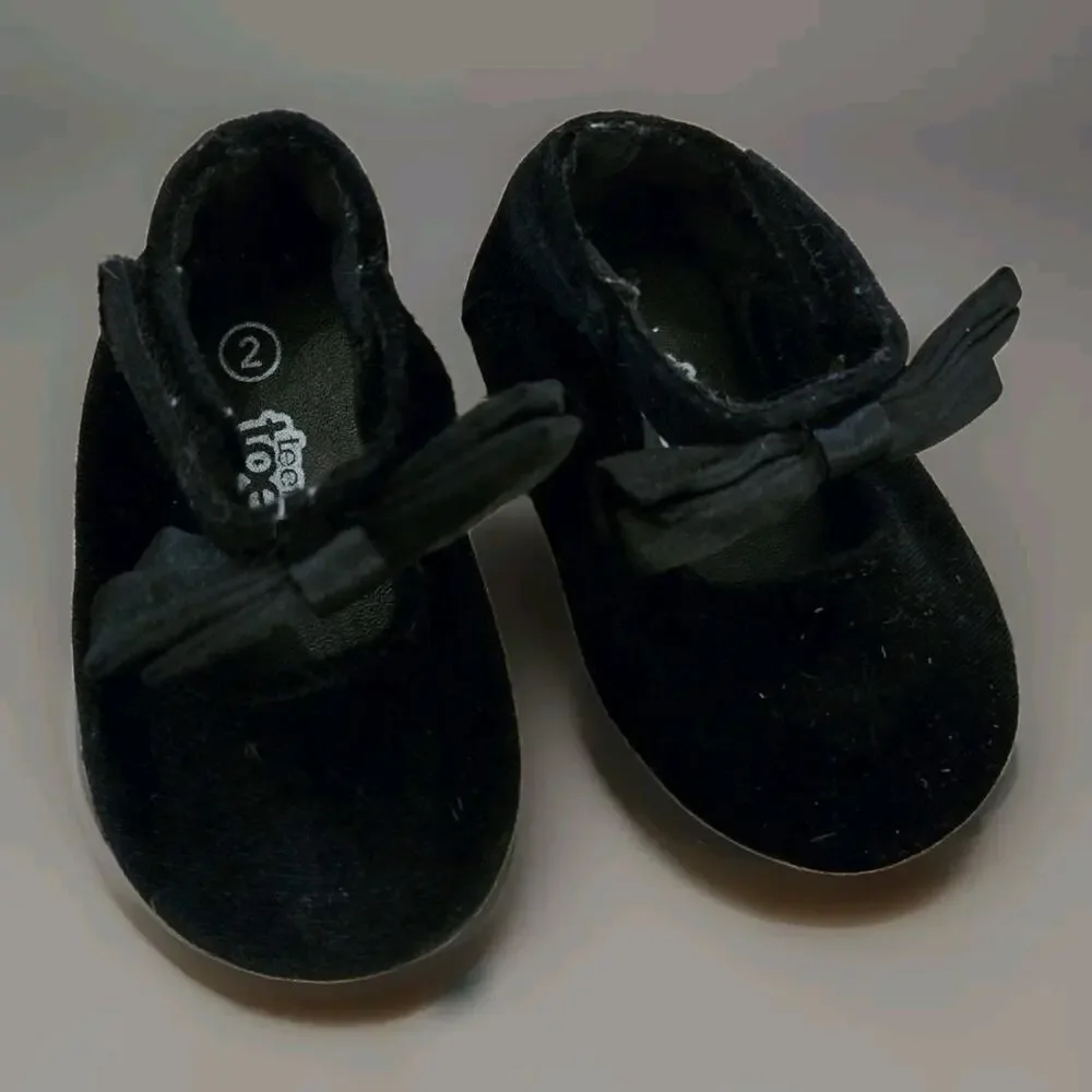 Teeny Toes Infant Velvet Dress Shoes‎ Baby Girl Crib Shoes PreWalker Trainer 2c
